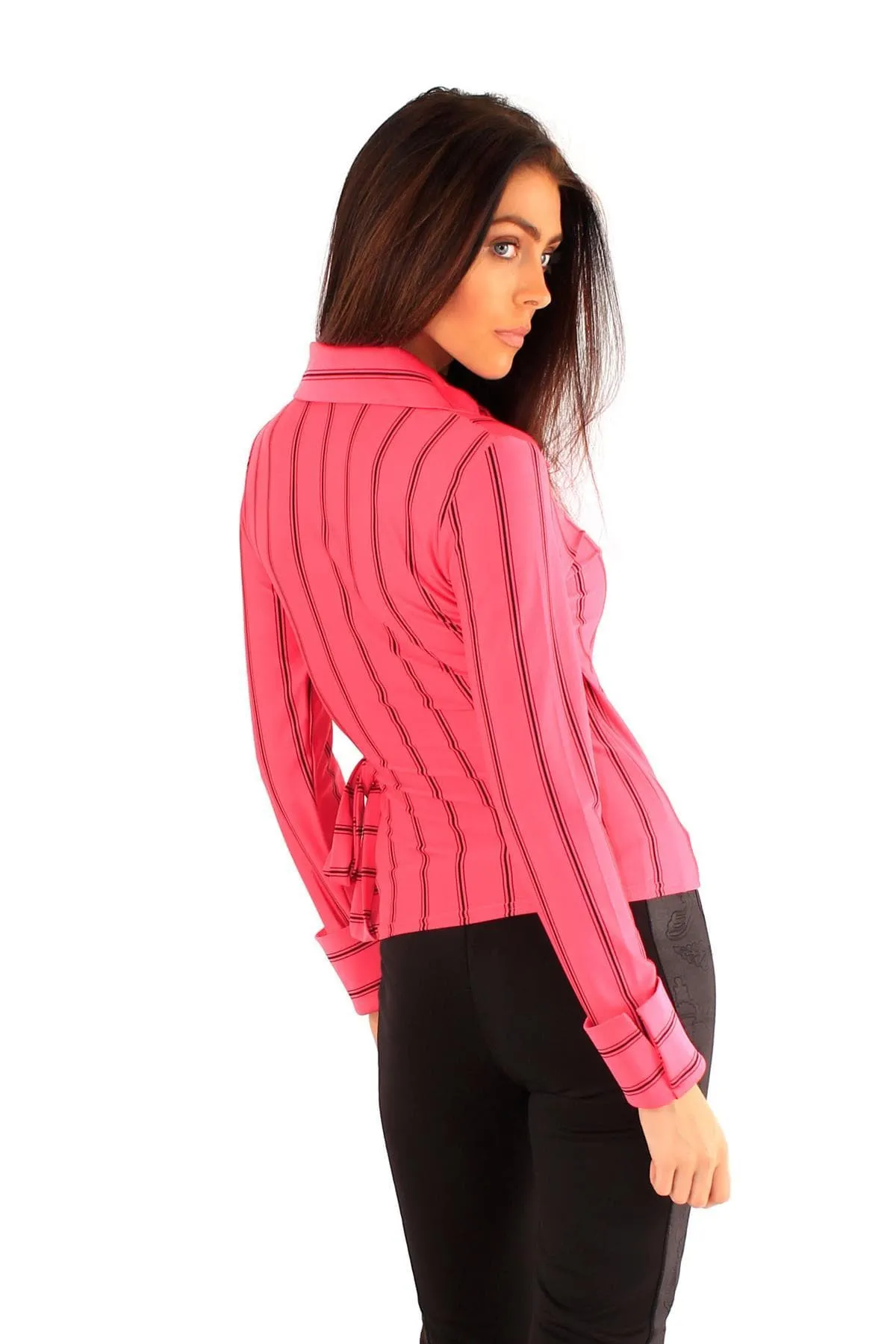 Womens Wrap Over Long Sleeve Stripy Shirt - UK 8/14