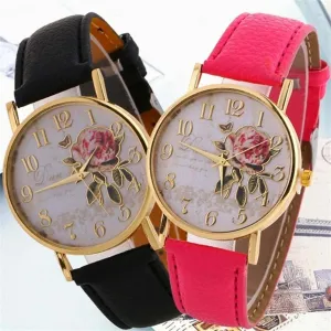 Women's Wristwatches Rose Design Watch Fashion Watch Suit Men And Women For Gift Casual Leather Belt Watches Creative Marble