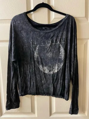 Womens XLarge Workshop LALUMIERE Faded Black Long Sleeve Top Loose Fit