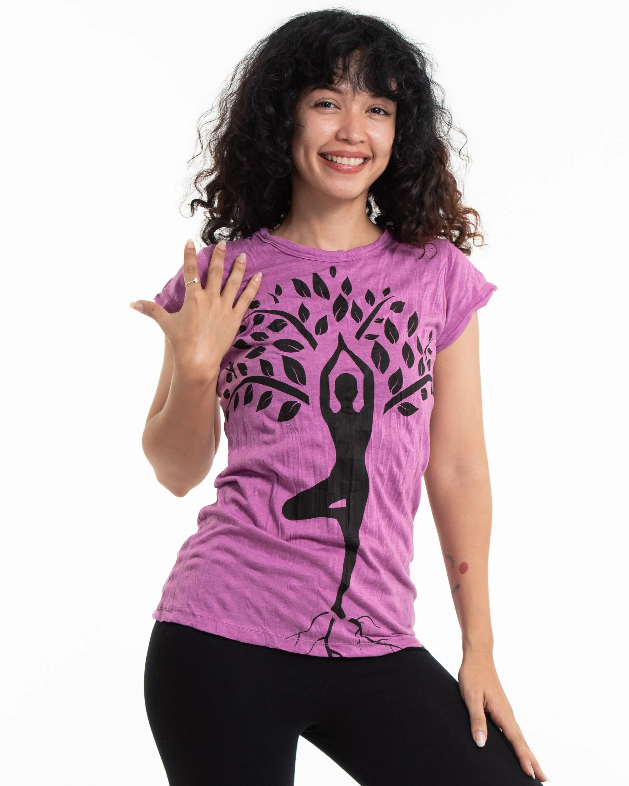 Womens Yoga Tree of Life T-Shirt in Pink