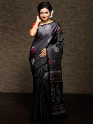 Wonderful Black Gray Kanchipuram Silk Saree