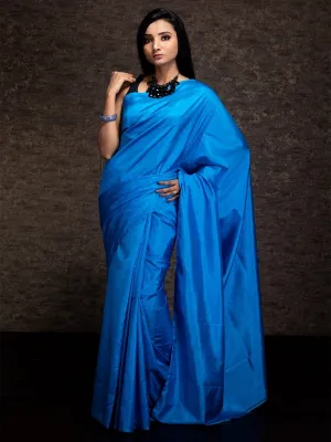 Wonderful Blue Plain Bishnupuri Katan Silk Saree