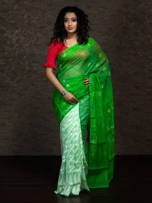 Wonderful Half Half Green Mint Soft Dhakai Jamdani Saree