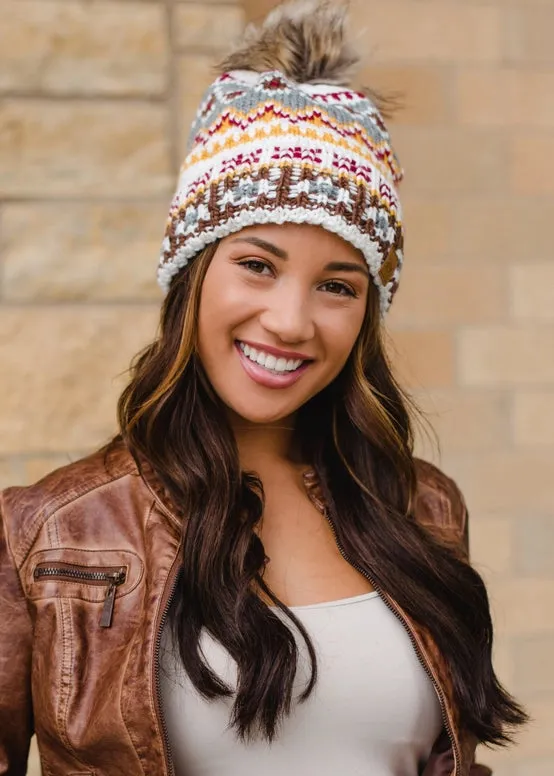 Wonderful Print Pom Winter Hat