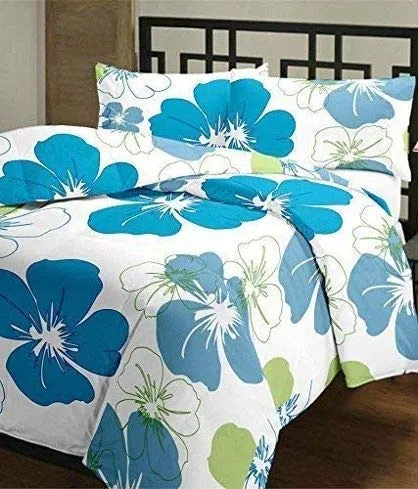 WONDERLOOK 100% Reversible Single Bed Dohar Combo Microfiber, Polycotton Set of 2 Pc (Blue & Sun Flowers)