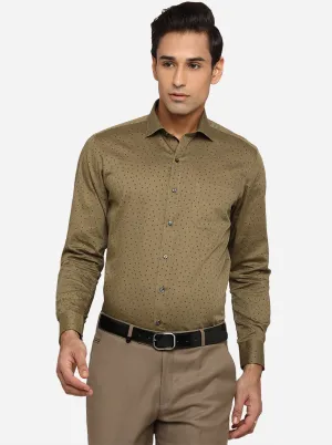 Wood Brown Printed Slim Fit Formal Shirt | Greenfibre