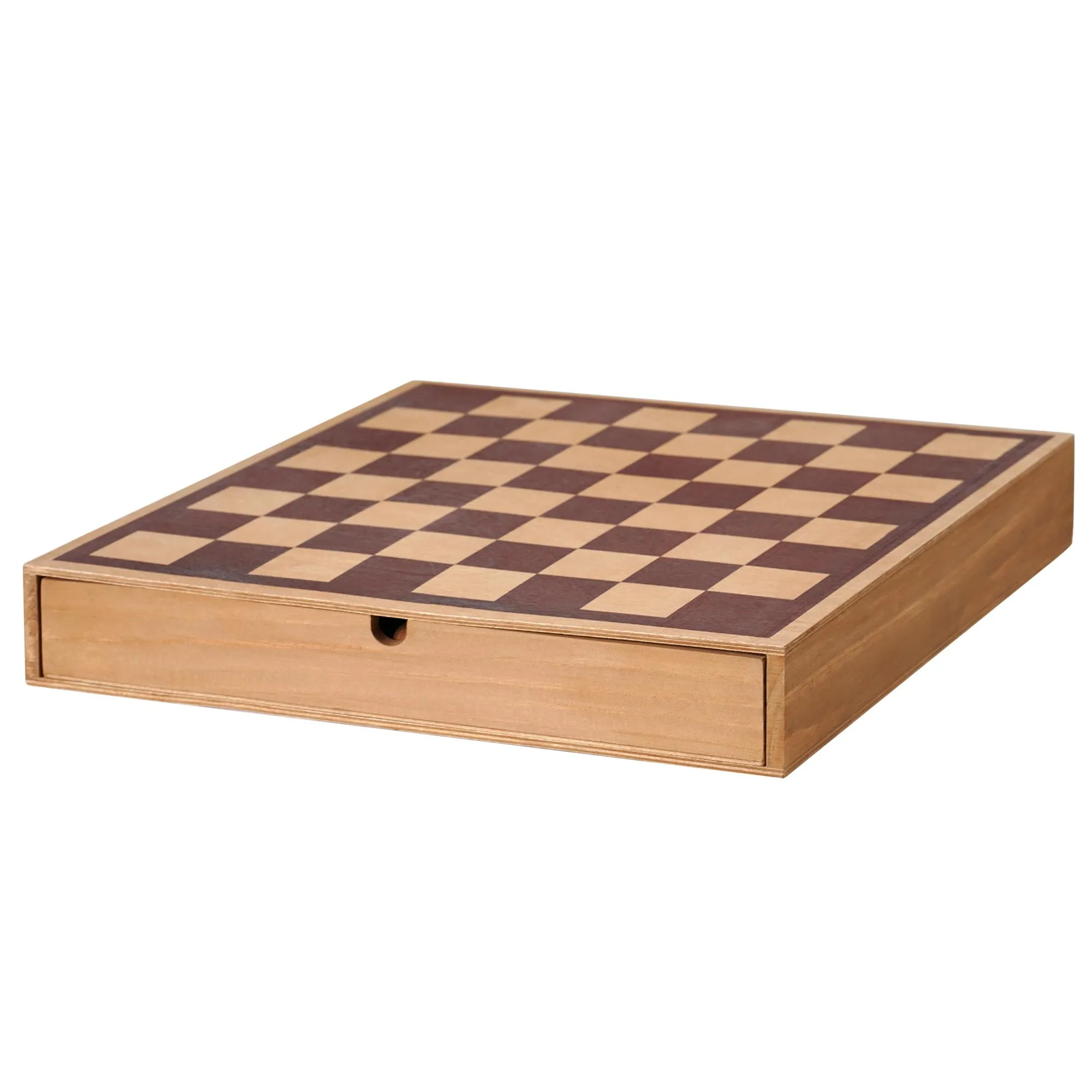 Wood Chess & Checkers Board Game Set with Drawer Tabletop Decor