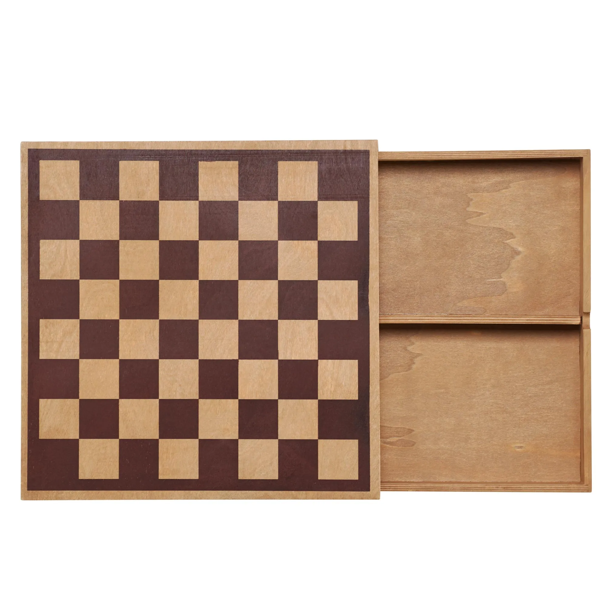 Wood Chess & Checkers Board Game Set with Drawer Tabletop Decor