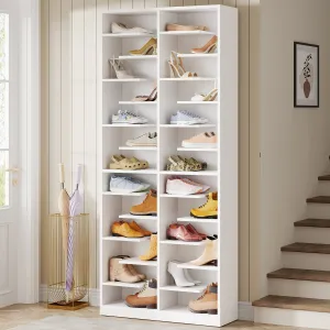 Wood Shoe Cabinet, Freestanding Shoe Rack with 26 Cubbies