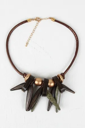 Wood Spikes Cluster Statement Necklace