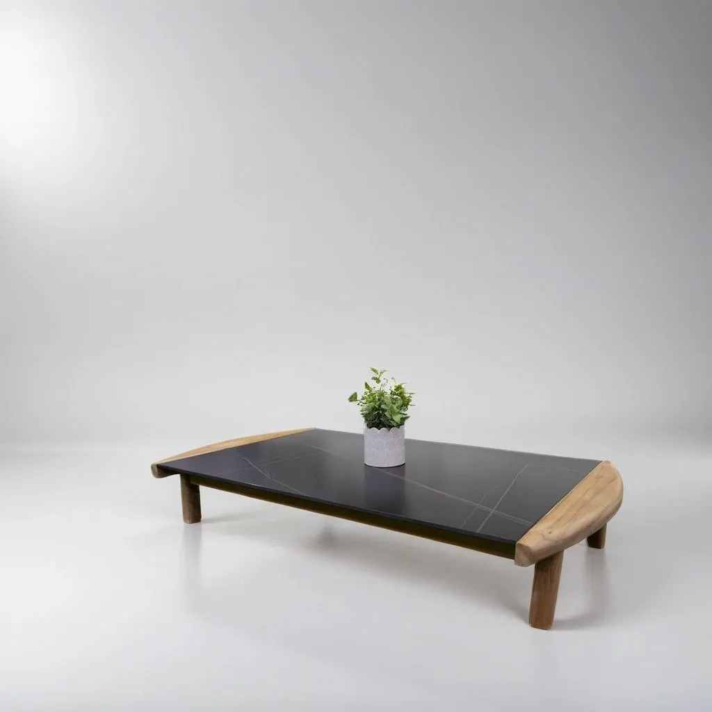 Wood table with rock beam