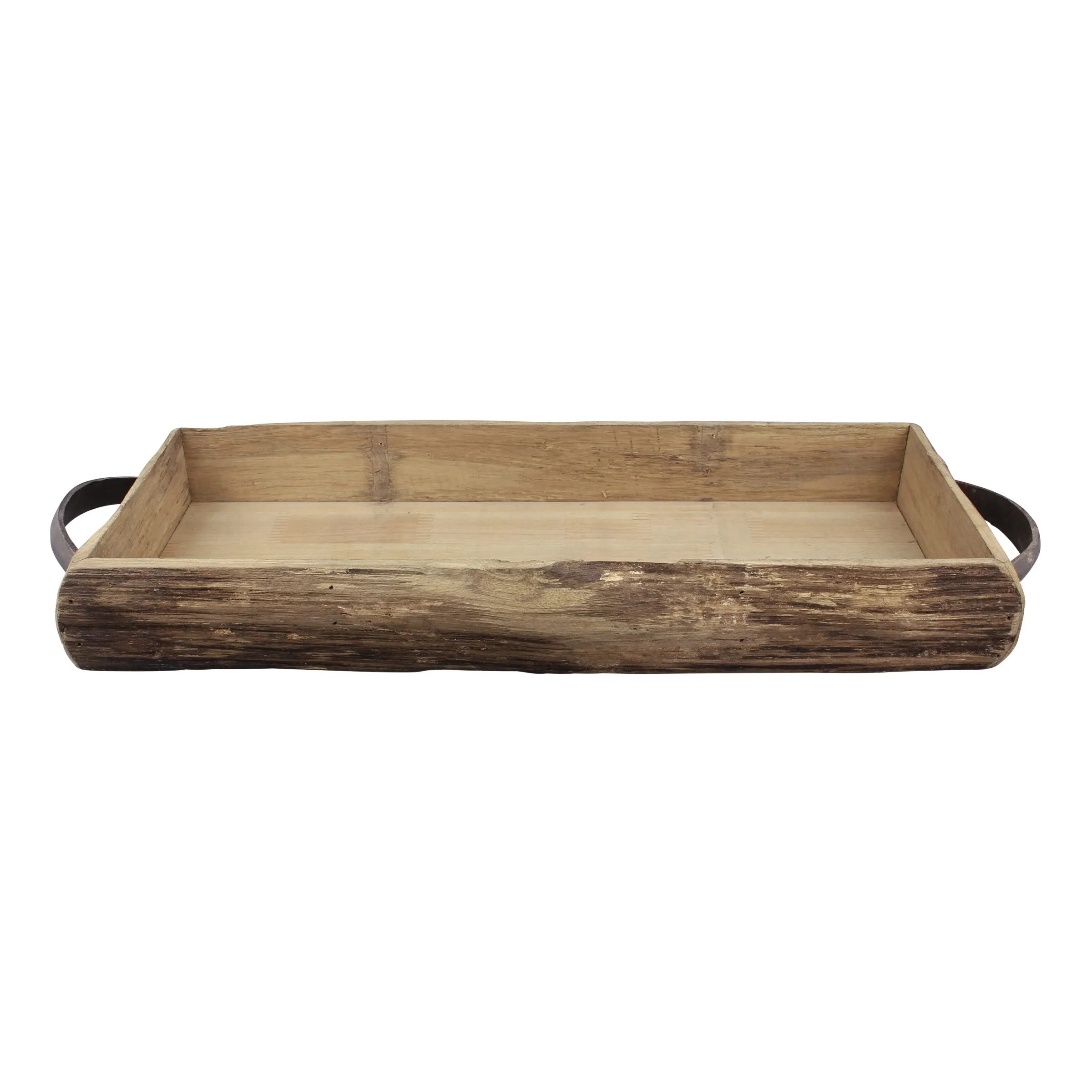 Wooden Bark Tray with Metal Handles