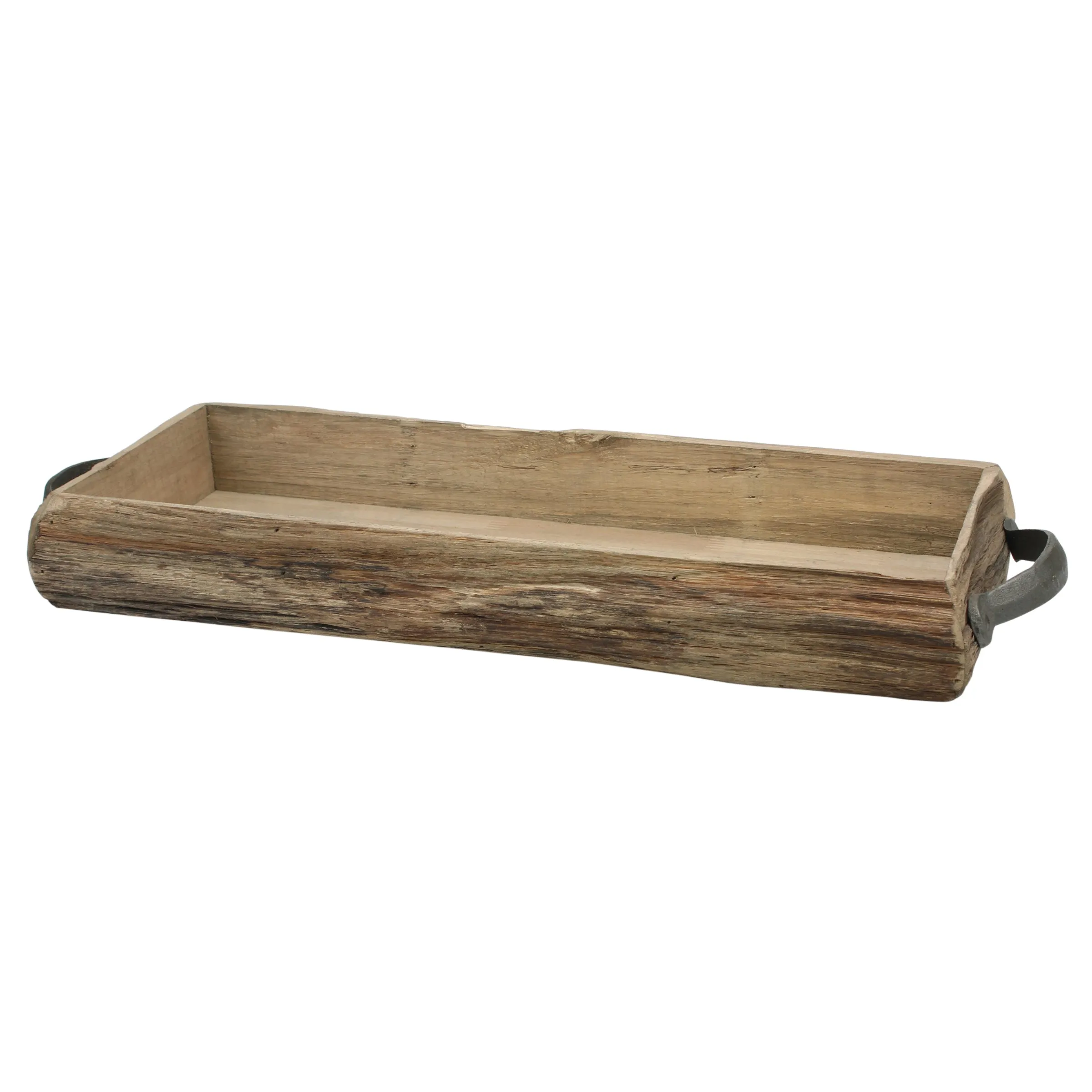 Wooden Bark Tray with Metal Handles