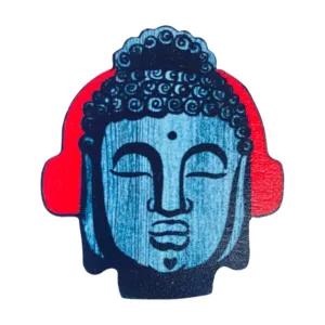 Wooden Buddha Wearing Headphones Pin Brooch