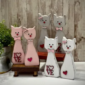 Wooden Couple Cat Home Decor Tall Skinny Cat Figurines Valentine's Day Gift for Couple