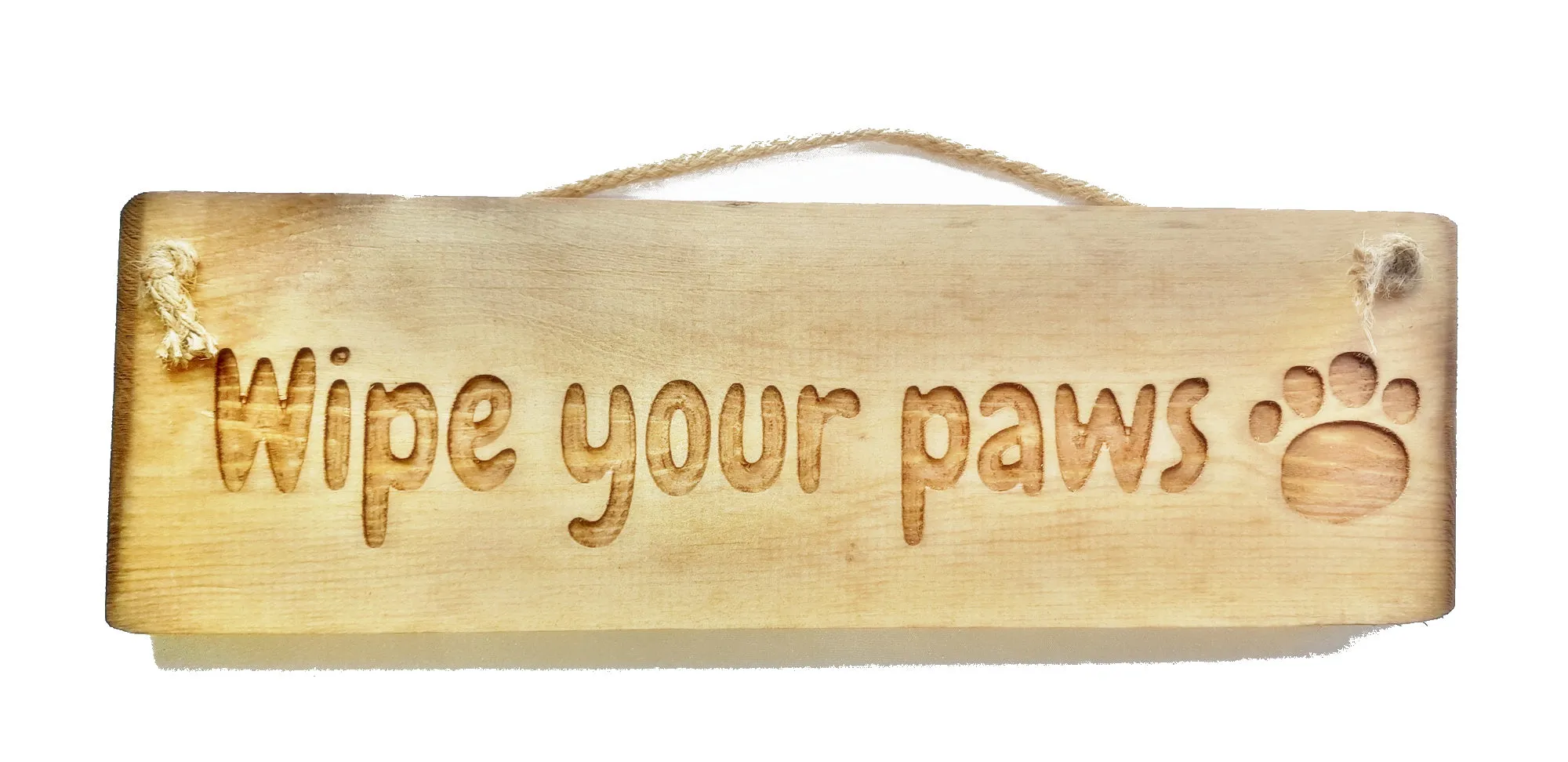 Wooden engraved Rustic 30cm Sign Natural  "Wipe your paws"