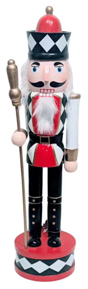 Wooden Harlequin Nutcracker - Red/Black & White