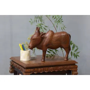 Wooden Intricate Majestic Cow Showpiece