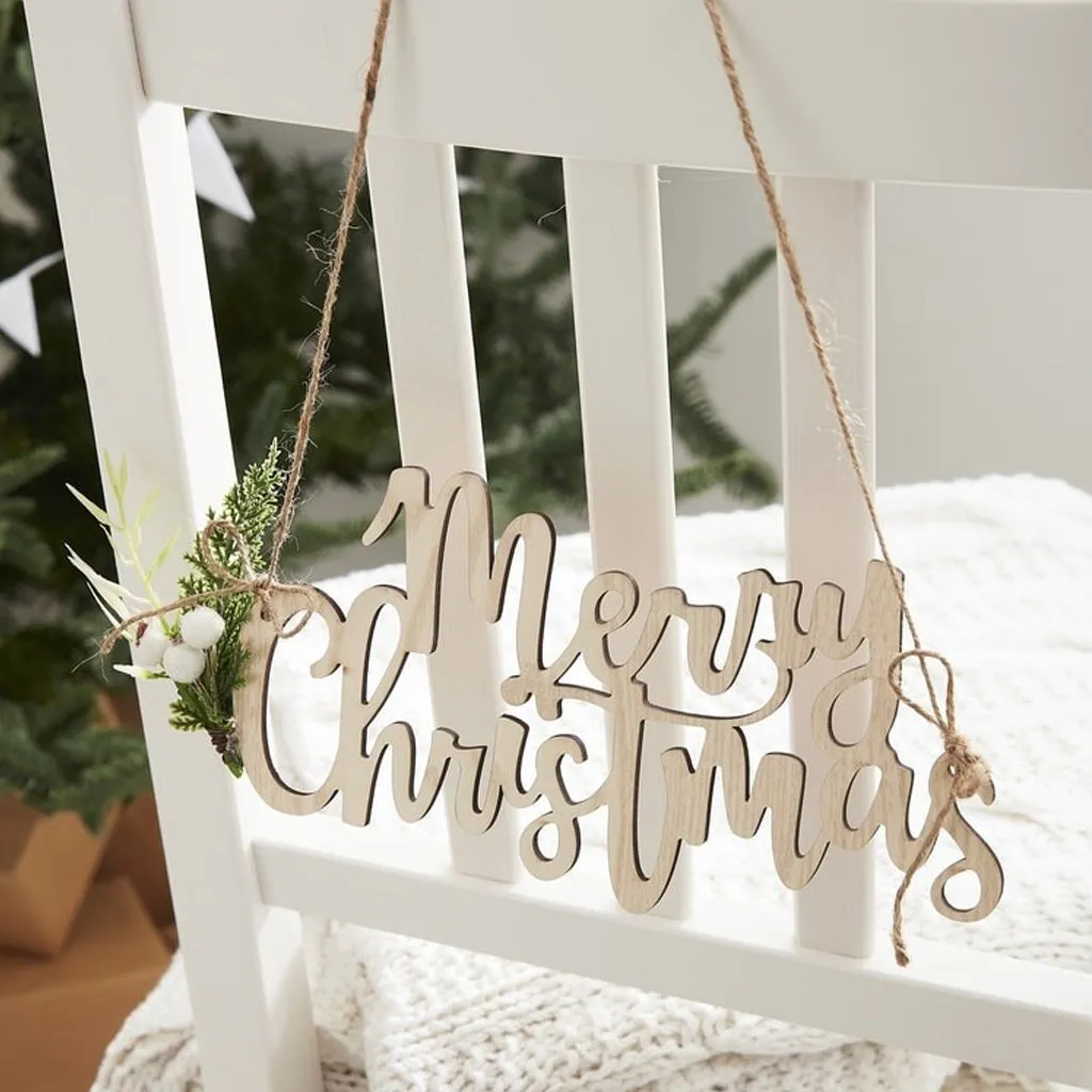 Wooden Merry Christmas Hanging Signs - Pack of 4