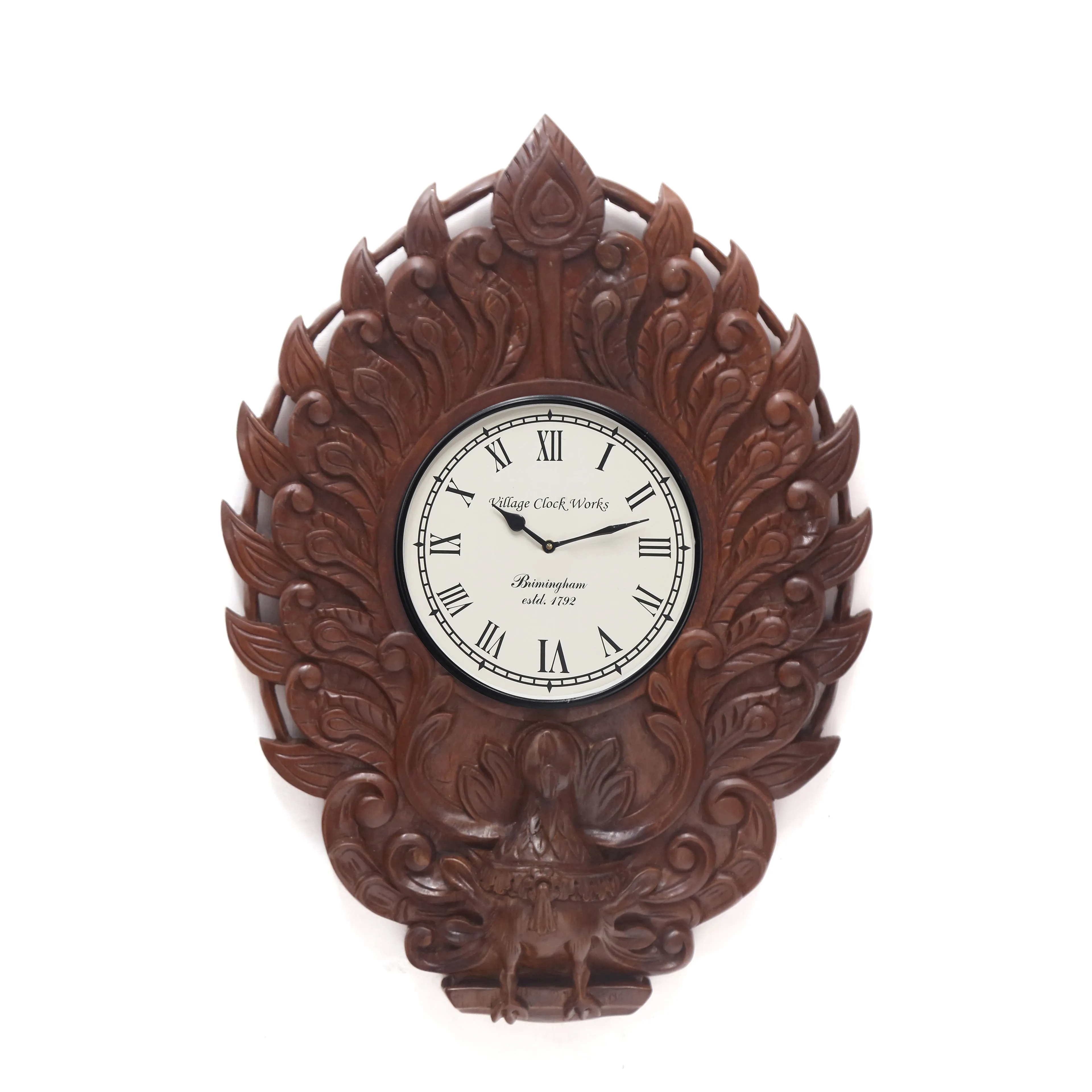 Wooden Peacock Clock