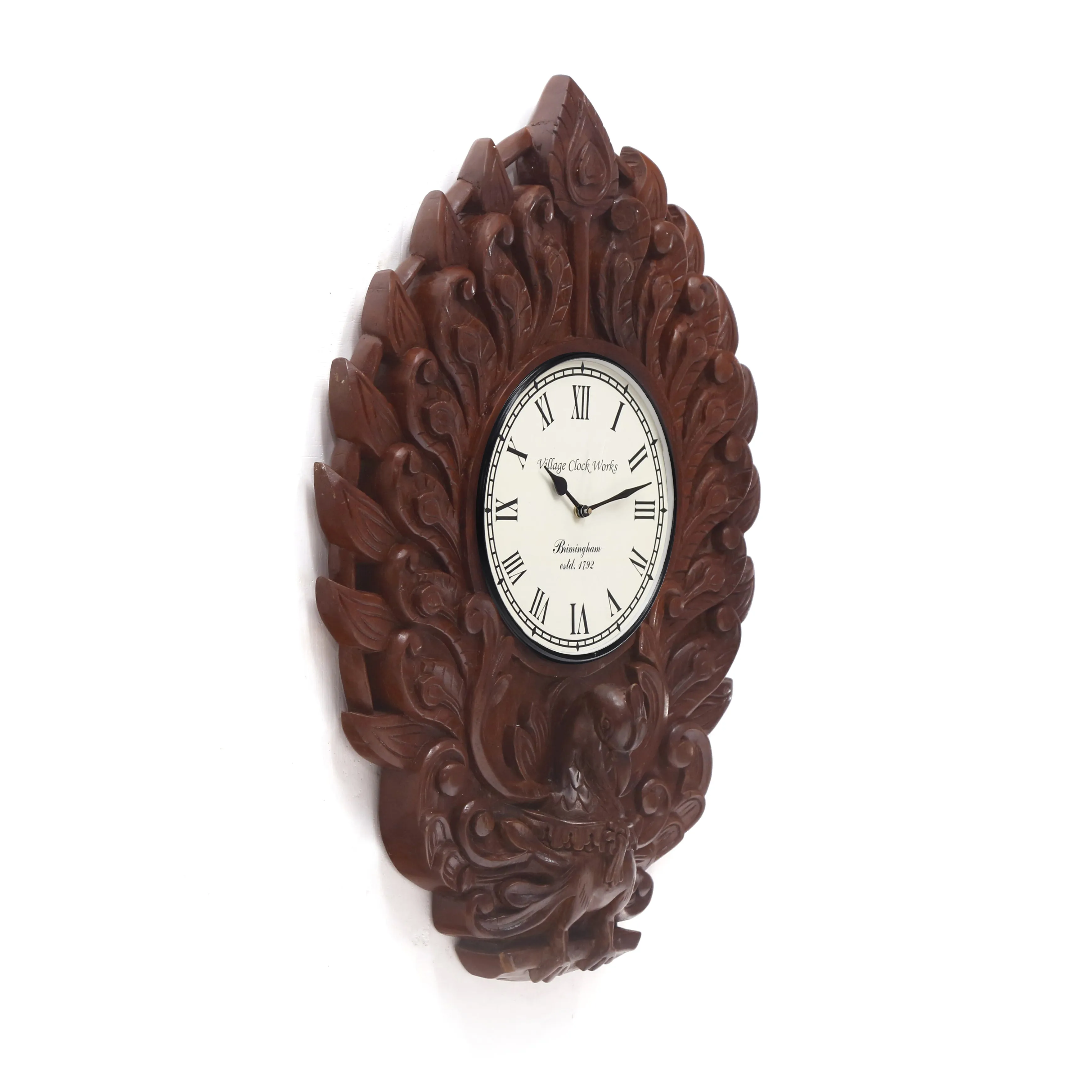 Wooden Peacock Clock