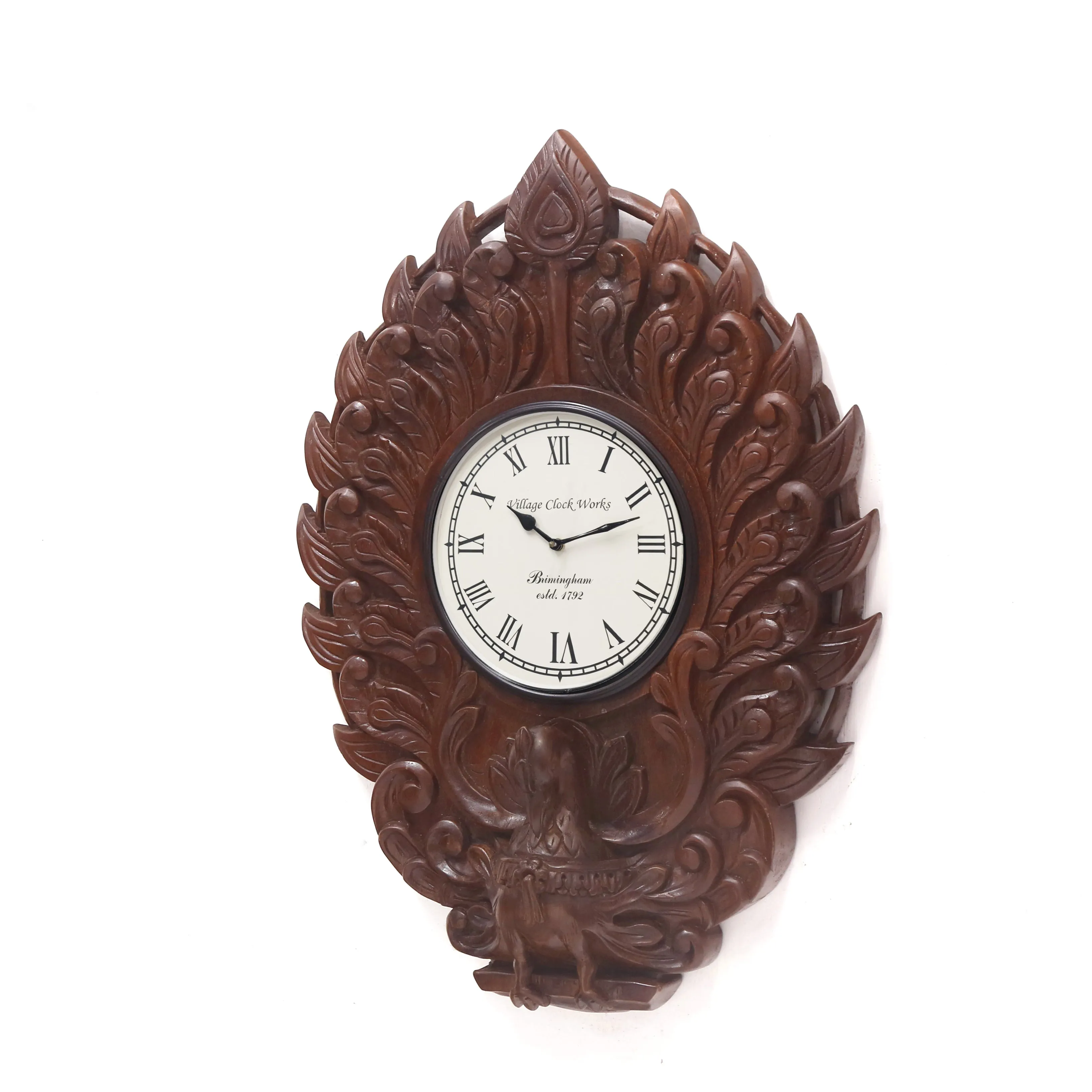 Wooden Peacock Clock