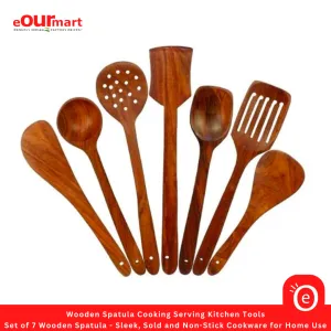 Wooden Spatula Cooking Serving Kitchen Tools | Set of 7 Wooden Spatula - Sleek, Sold and Non-Stick Cookware for Home Use