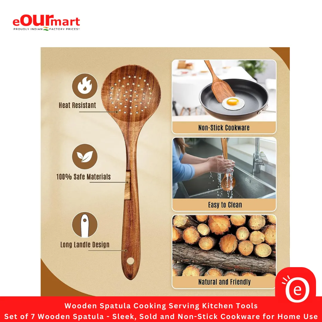 Wooden Spatula Cooking Serving Kitchen Tools | Set of 7 Wooden Spatula - Sleek, Sold and Non-Stick Cookware for Home Use