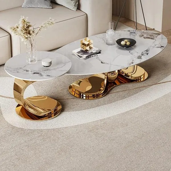 Wooden Twist Butterfly Shape Coffee Table Marble Top and Golden Finish Elegant Centerpiece for Your Living Room Decor