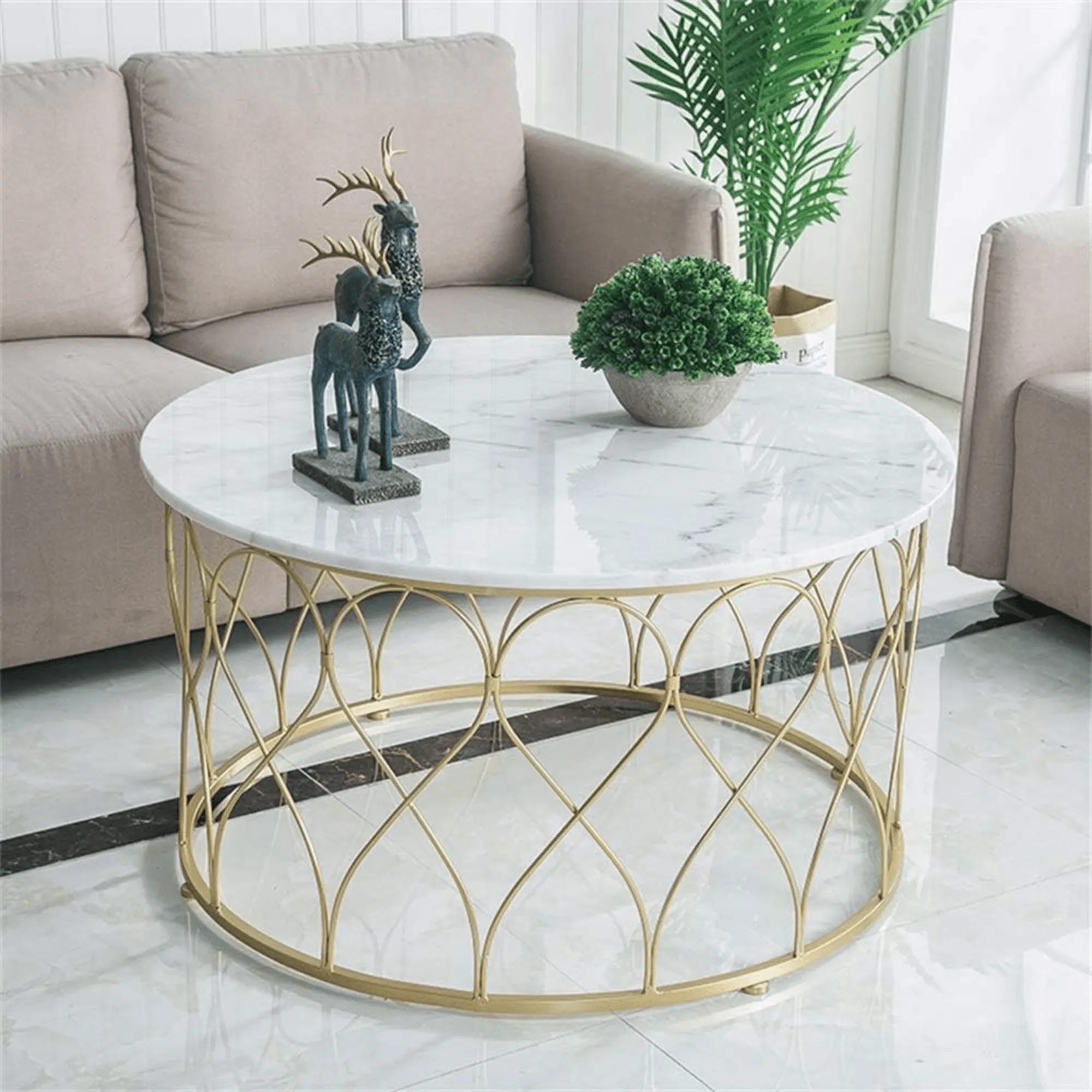 Wooden Twist Eivin Stylish Marble Finish Laminated Top Wrought Iron Coffee Table for Modern Living Room Decor