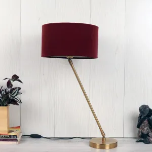 Wooden Twist Large Gold MJ Iron Brass Floor Lamp with Red Velvet Shade Modern Decorative Lamp for Living Room, Bedroom, Office