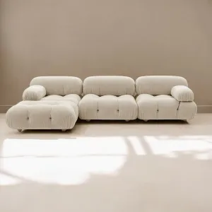 Wooden Twist Natural Soft Velvet Bubble L-Shaped Sectional Sofa ( Beige )