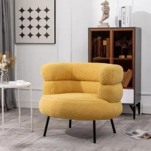 Wooden Twist Prissy Comfy Boucle Fabric Barrel Chair Perfect for Bedroom or Living Room