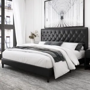 Wooden Twist Redo Modernize  Button Tufted Upholstered Queen Size Bed Elegant and Durable Contemporary