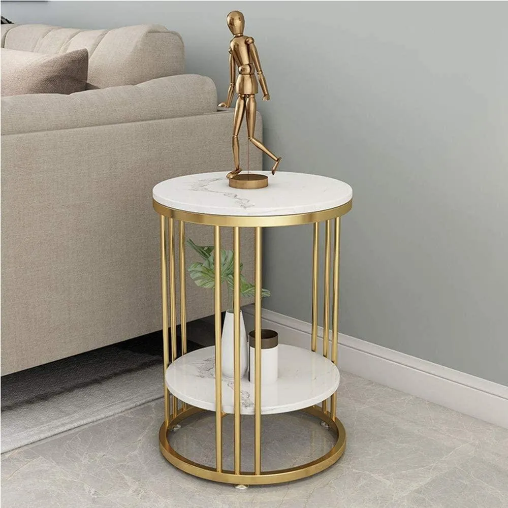 Wooden Twist Spiffy Metal Round End Table ( Golden )