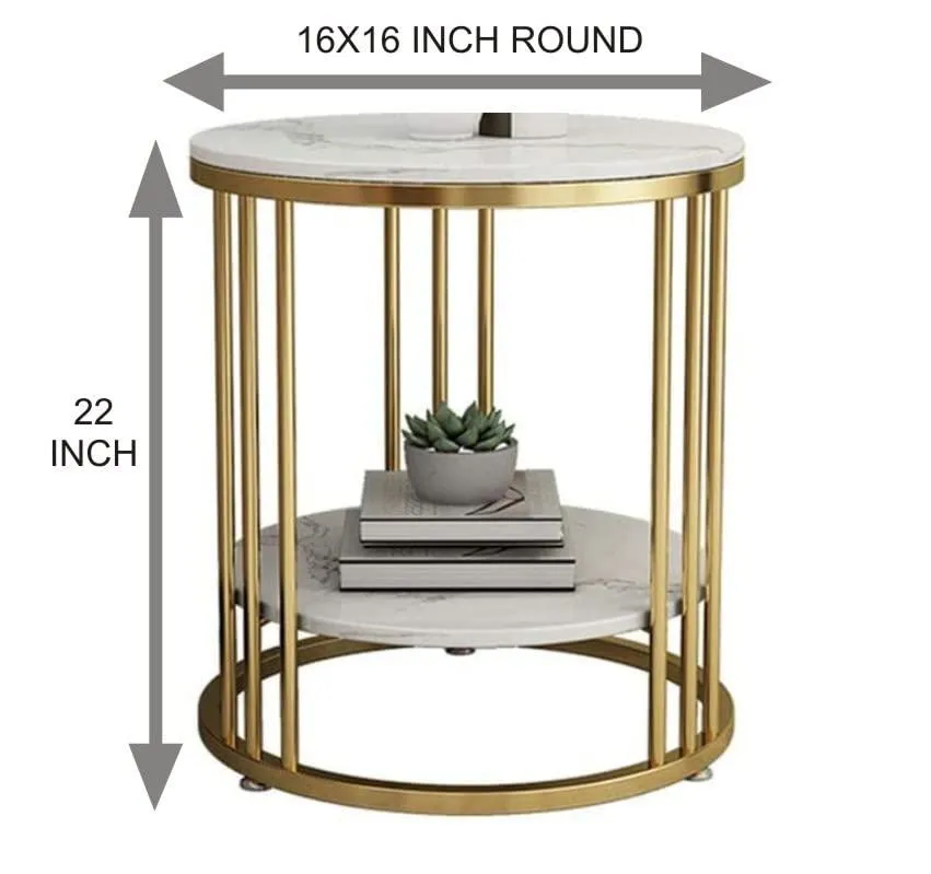 Wooden Twist Spiffy Metal Round End Table ( Golden )