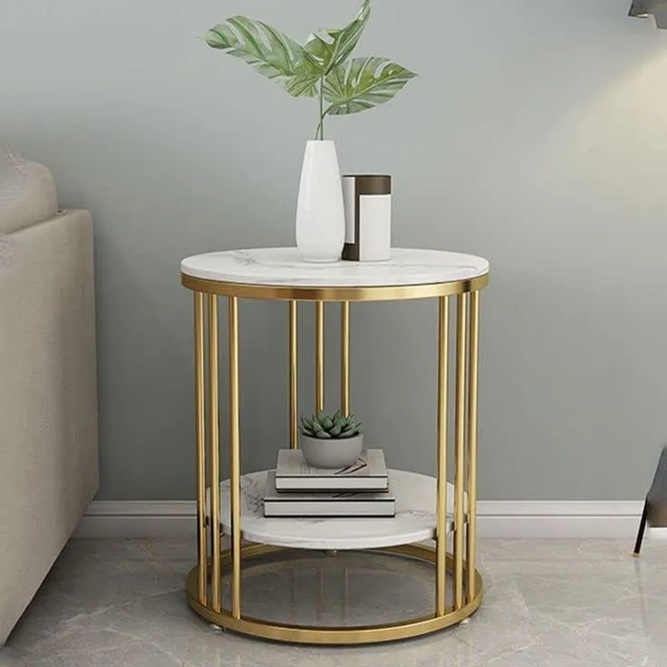 Wooden Twist Spiffy Metal Round End Table ( Golden )