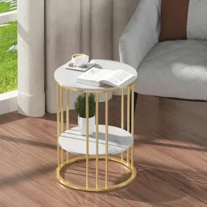 Wooden Twist Spiffy Metal Round End Table ( Golden )