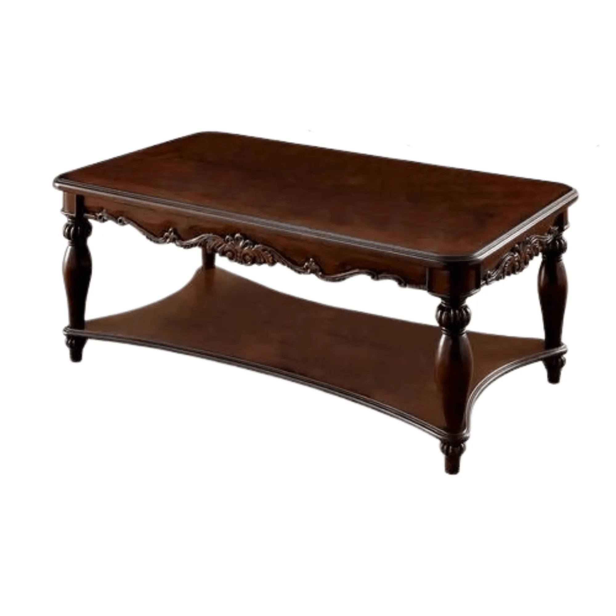 Wooden Twist Traditional Rectangular Hand Carved Teak Wood Coffee Table