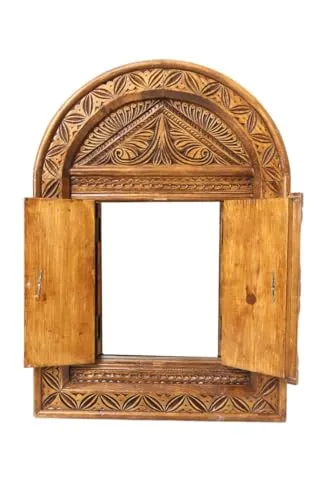 WoodIdea Wooden Temple Door, Handcrafted Decorative Entrance Mirror Frame Living & Bed Room Decor