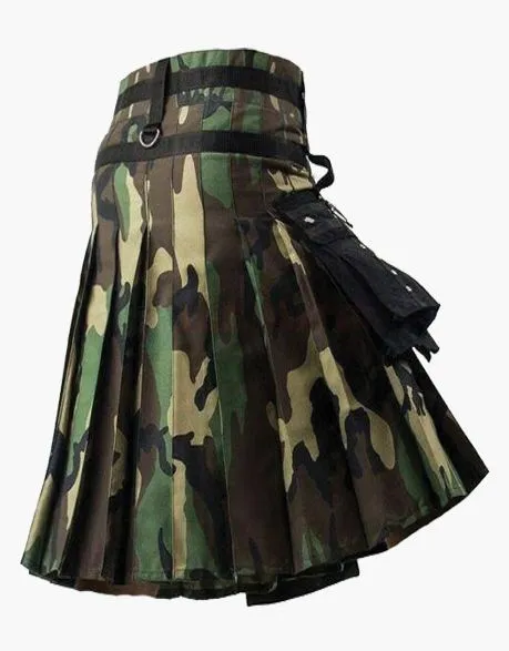 Woodland Gothic Kilt Camouflage with Black Pockets