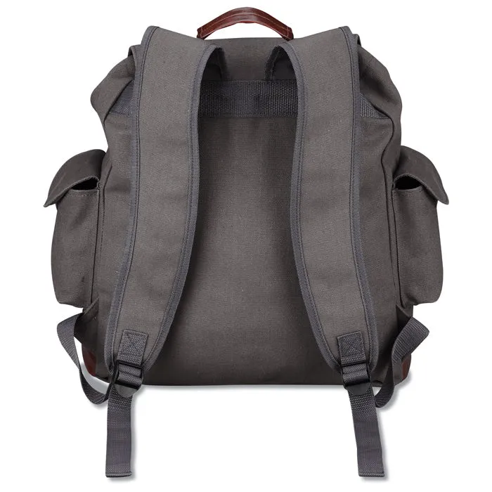 Woodwaves Gray Canvas Vintage Style Rucksack Backpack