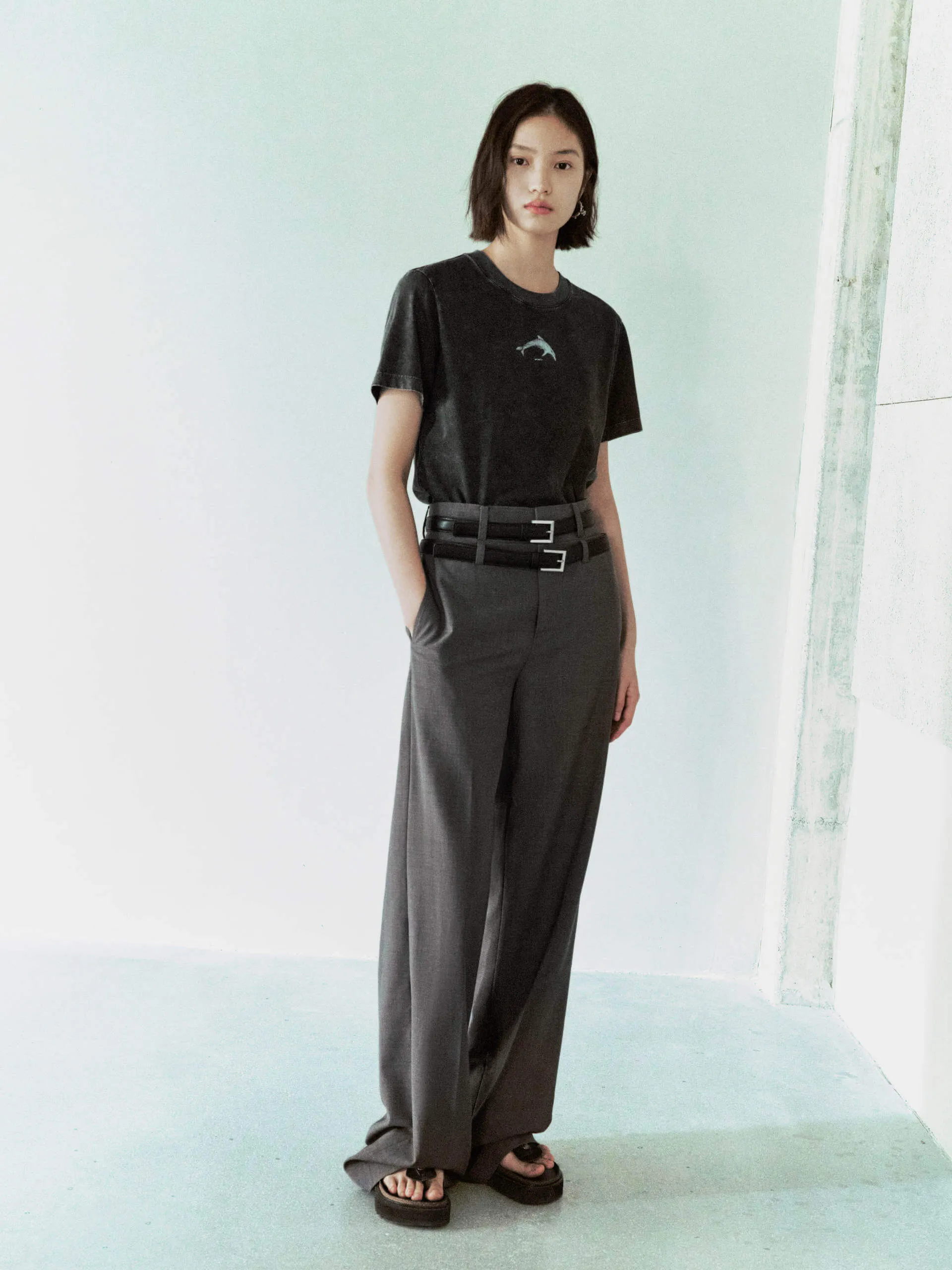 Wool Blend Belt Pants