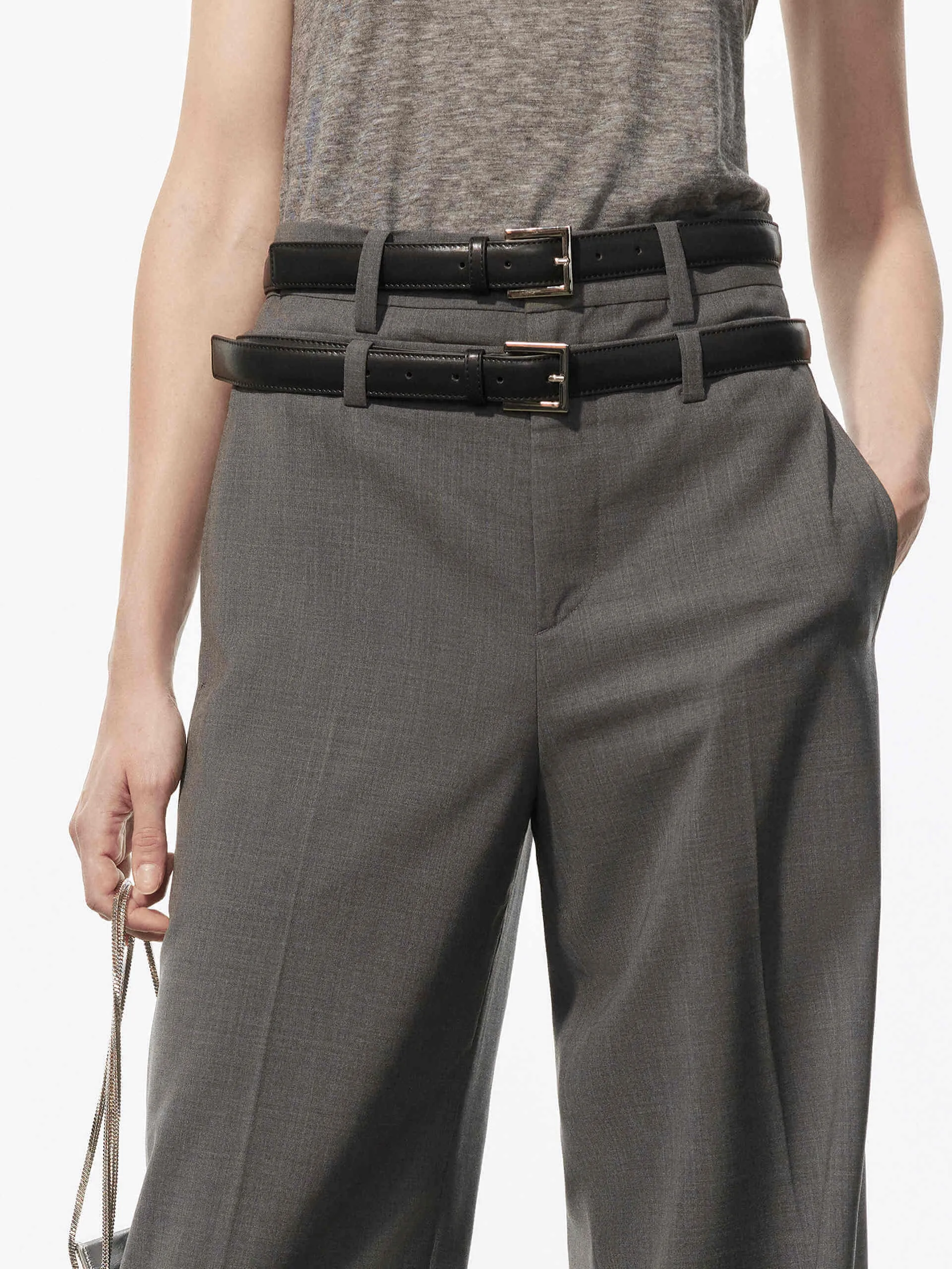 Wool Blend Belt Pants