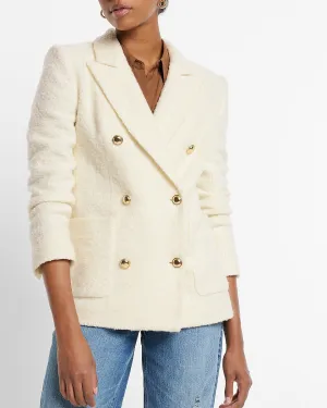 Wool-Blend Double Breasted Novelty Button Blazer in Swan