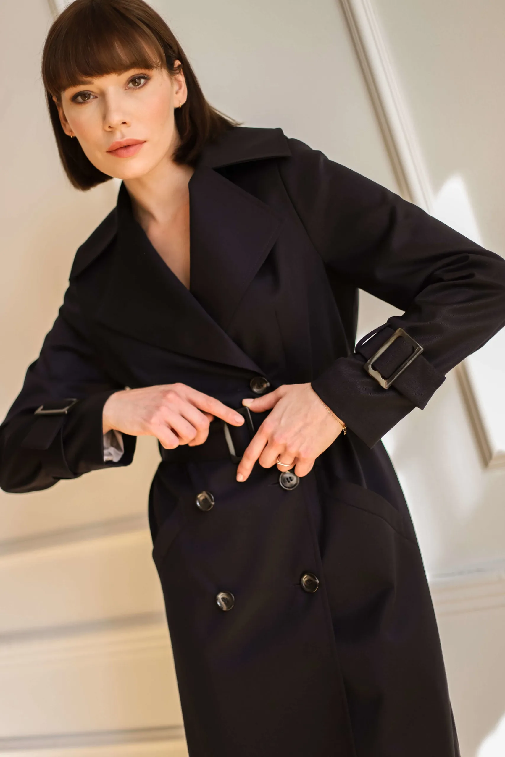 Wool Blend Trench Coat Navy Blue