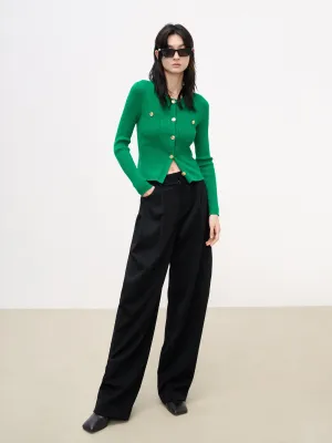 Wool Blend Wide Leg Suit Pants