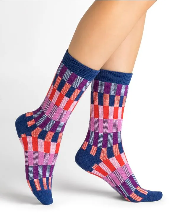 Wool Cashmere Multi Check Socks Electrico