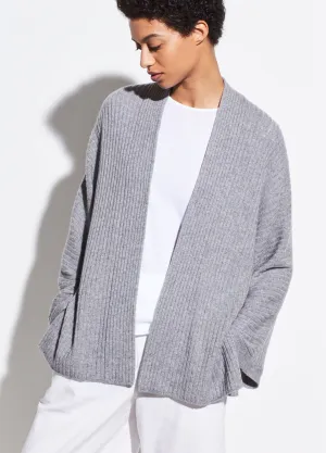 Wool Cashmere Split Panel Cardigan in Medium Grey