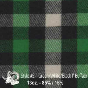 Wool Fabric By The Yard - 51 - Green, White, & Black 1" Buffalo